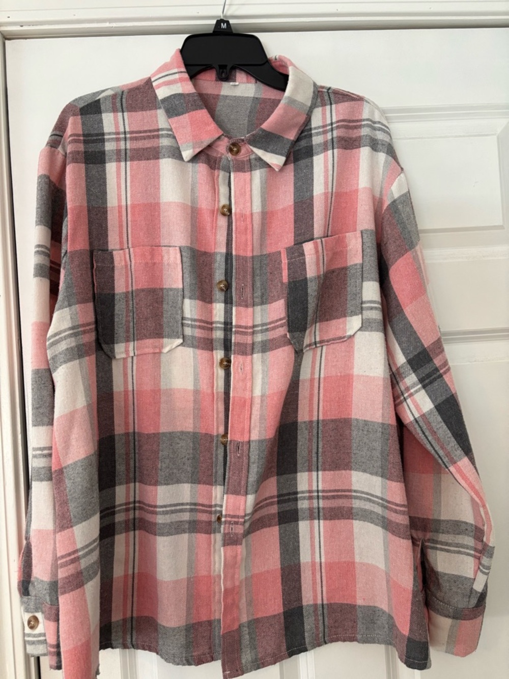 SHEIN Pink and Gray Plaid Shirt - 1XL